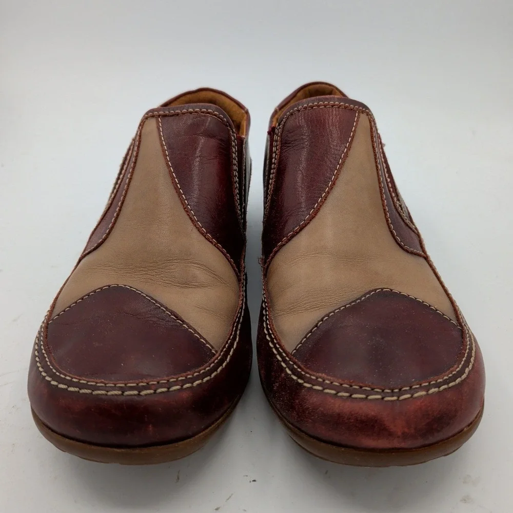 Pikolinos Lisboa Burgundy Tan Leather Colorblock Slip On Loafers 39 Womens 8.5-9
